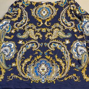 Charter Club Navy Blue Paisley Print Women's Top with Yellow and White Accents
